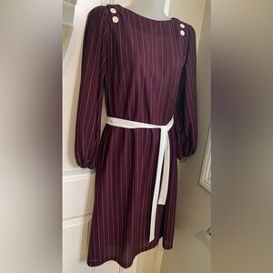 VTG Sexy semi-sheer pin stripe cinch belt button down the back dress 80’s M/L